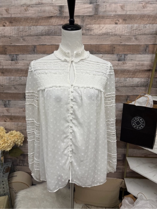 White House Black Market Tops - White House Black Market White Swiss Dot Lace Yoke Blouse
